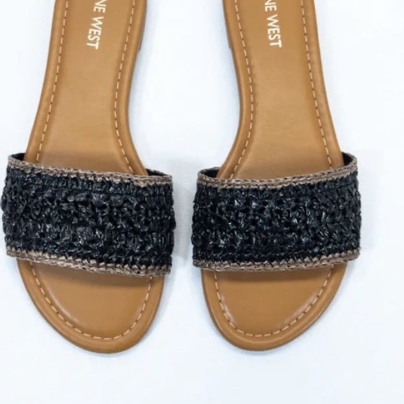 Nine West Women's Beehiv Slides Sandals Black/Tan Flats NWT - Picture 2 of 4